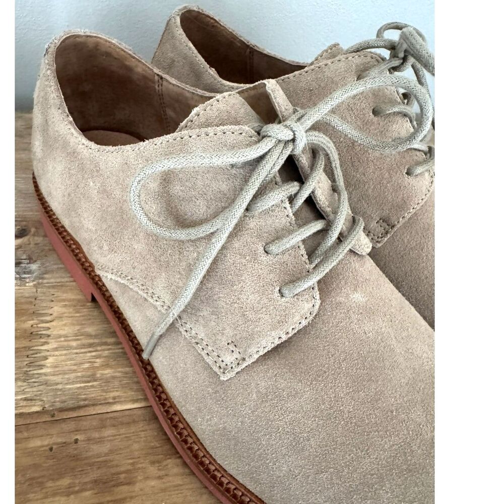 Polo Ralph Lauren Men's 10 Tan Suede Derby Shoes Brick Red Sole Oxford Casual